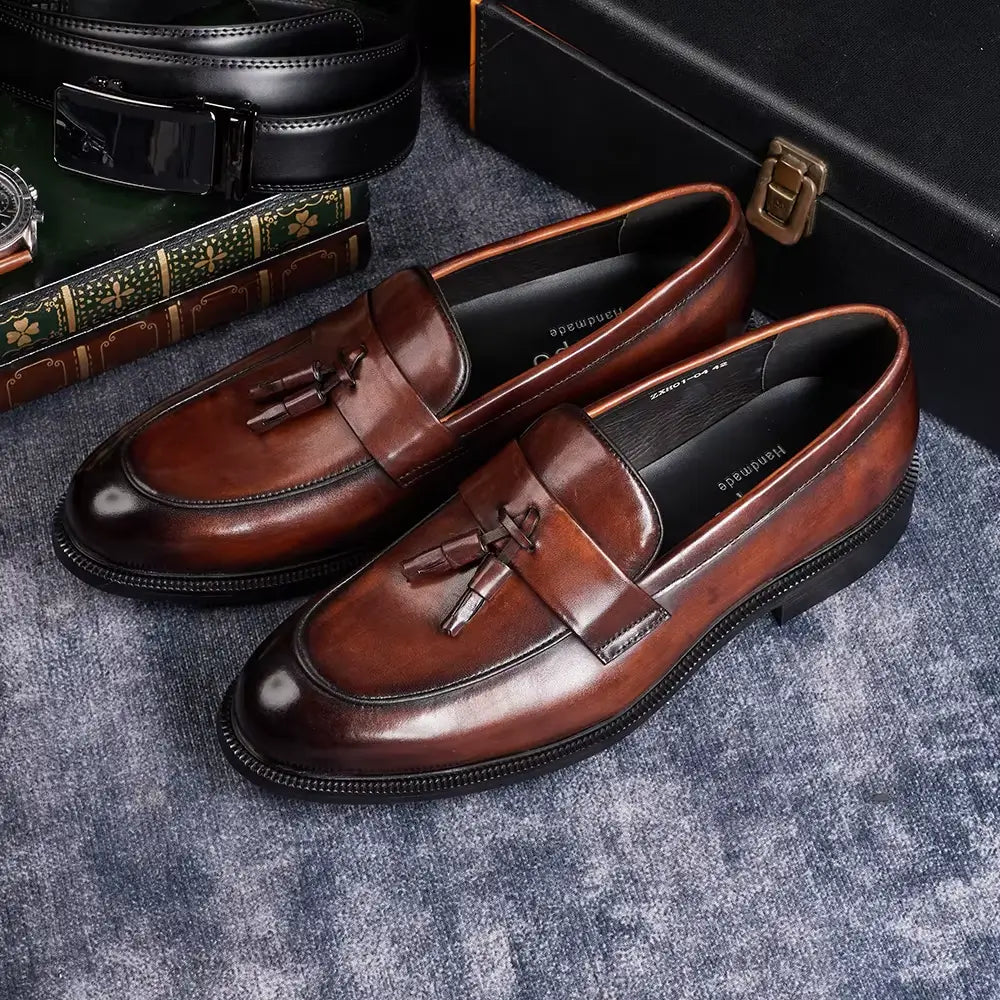 Sapato Masculino Loafer Em Couro Com Tassel