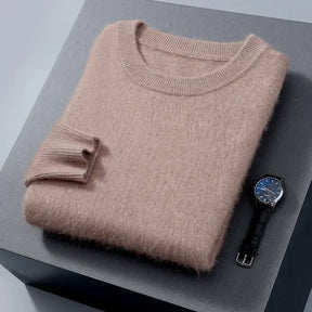 Suéter masculino  cashmere com gola careca e acabamento macio elegante para inverno