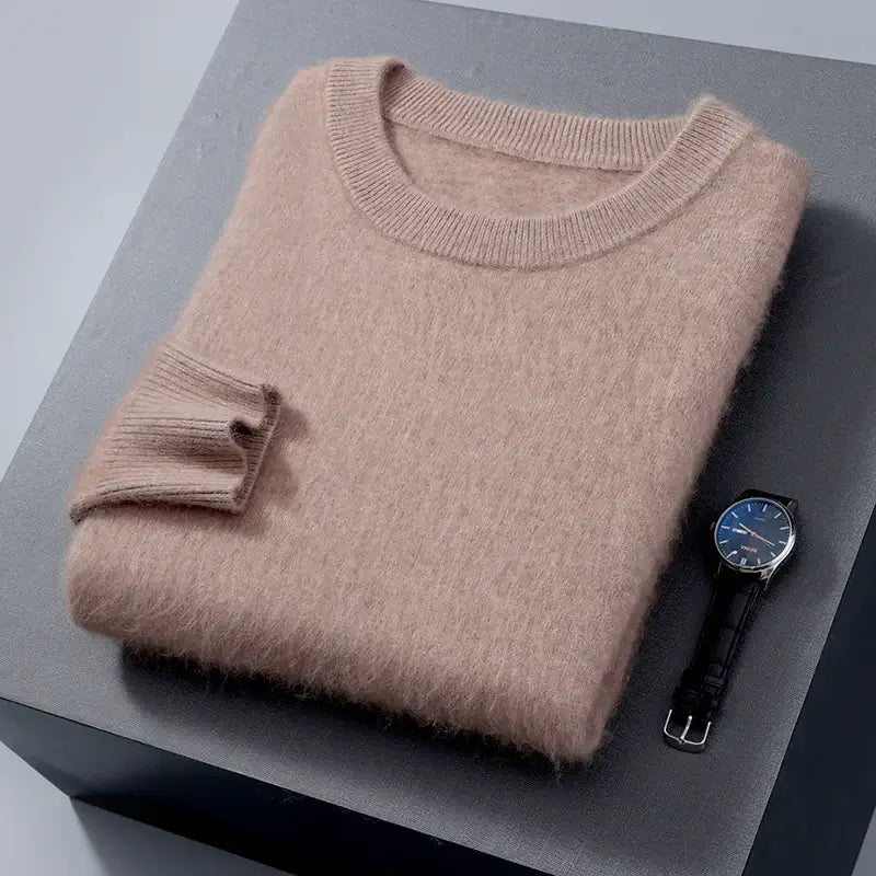 Suéter masculino  cashmere com gola careca e acabamento macio elegante para inverno