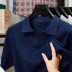 Polo Masculina Respirável em Algodão Texturizado