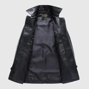 sobretudo masculino preto estilo couro trench coat elegante inverno