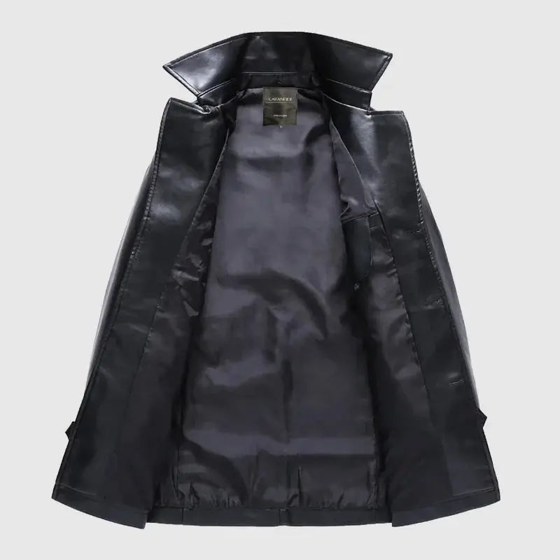sobretudo masculino preto estilo couro trench coat elegante inverno