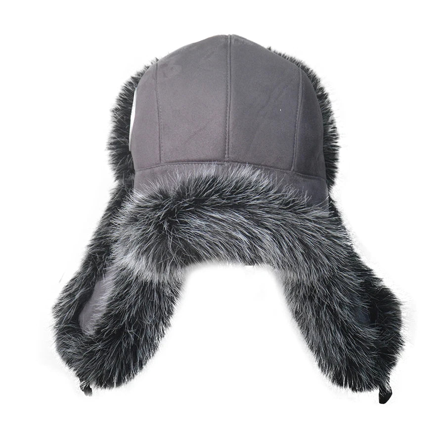 Chapéu russo masculino preto com pele sintética térmica estilo aviador para inverno e frio intenso.
