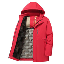 Parka masculina premium com interior térmico peluciado e capuz para inverno e clima frio intenso.