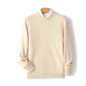 Suéter masculino em lã e cashmere com gola careca e textura elegante para inverno