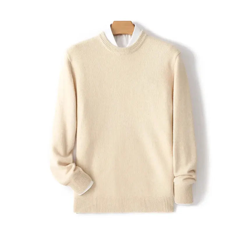 Suéter masculino em lã e cashmere com gola careca e textura elegante para inverno