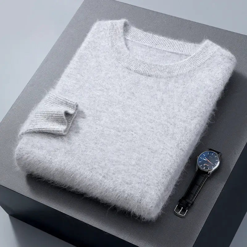 Suéter masculino  cashmere com gola careca e acabamento macio elegante para inverno