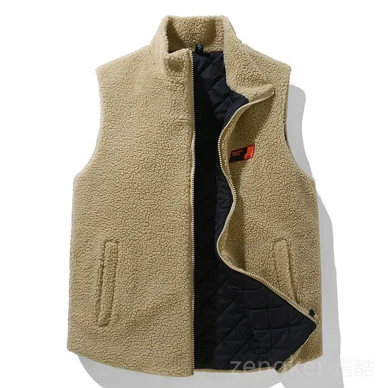 colete masculino fleece teddy bege com zíper frontal ideal para inverno e tamanhos grandes