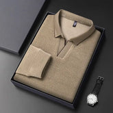 camisa polo masculina de tricot manga longa com tecido macio e elegante exibindo textura do knitwear