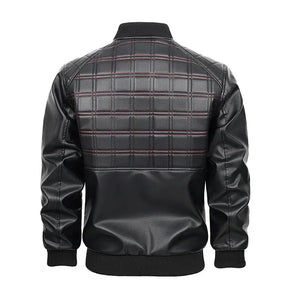 jaqueta masculina preta estilo couro bomber matelassê com zíper moderna