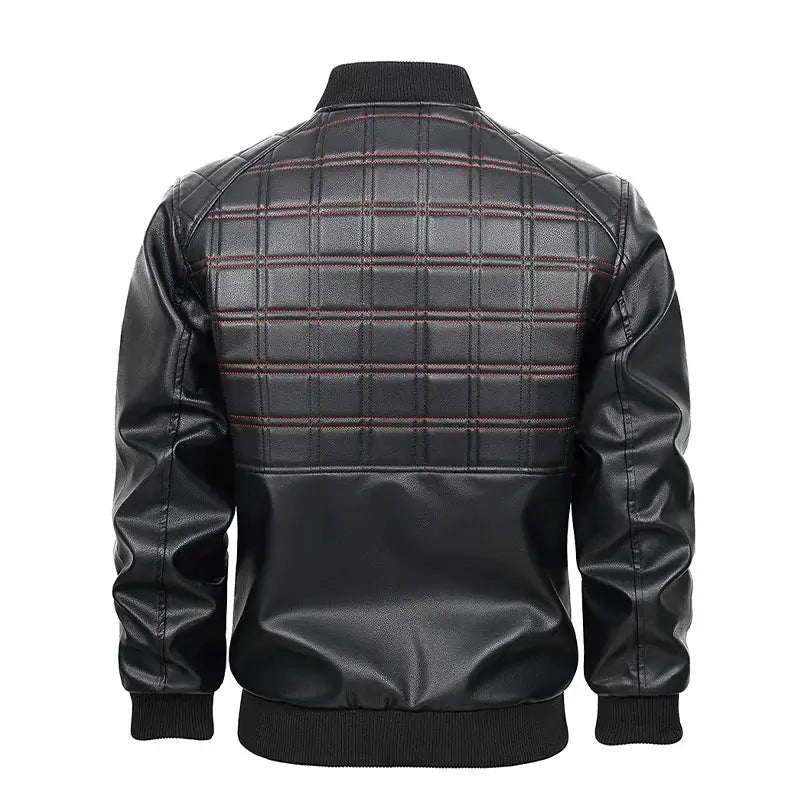 jaqueta masculina preta estilo couro bomber matelassê com zíper moderna