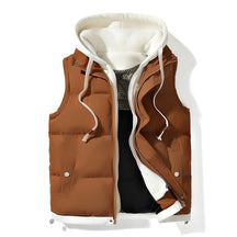 colete masculino acolchoado bicolor com capuz interno e zíper frontal estilo moderno para inverno