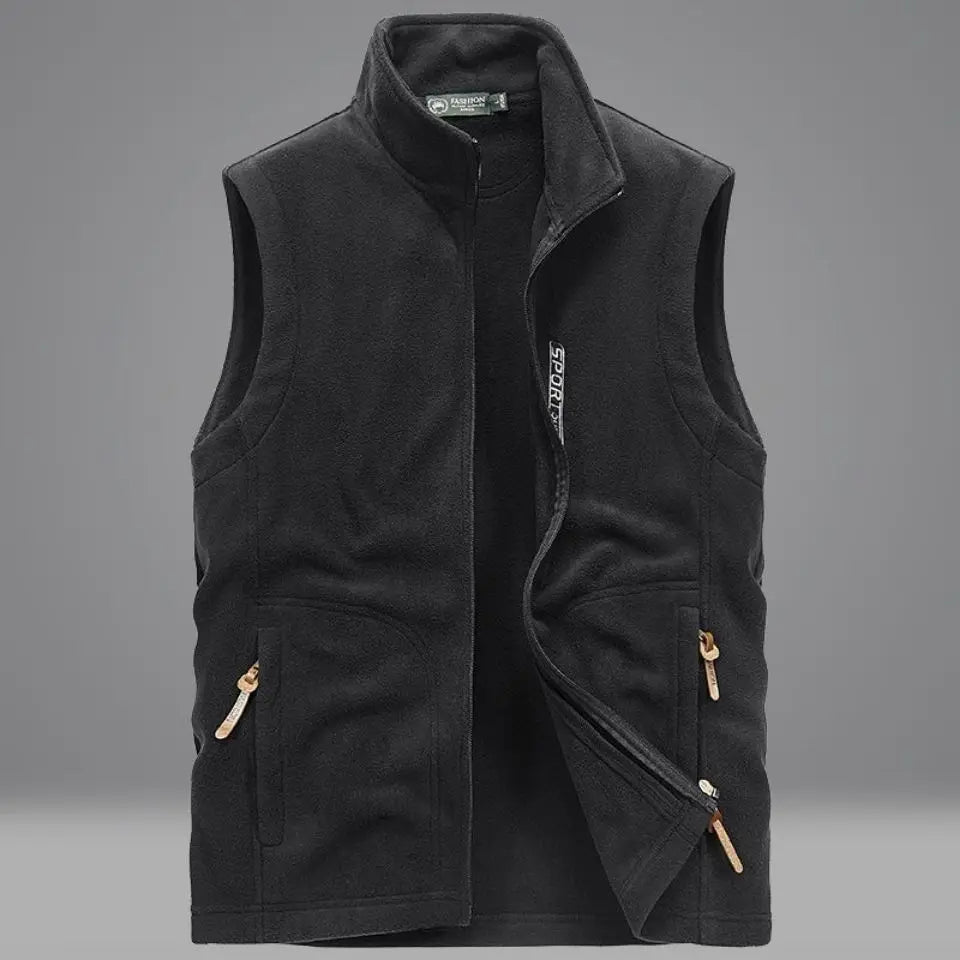 colete masculino cinza fleece aveludado com bolsos e zíper frontal estilo casual confortável para inverno