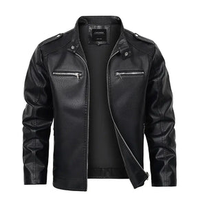 jaqueta masculina preta estilo couro biker com zíper frontal moderna