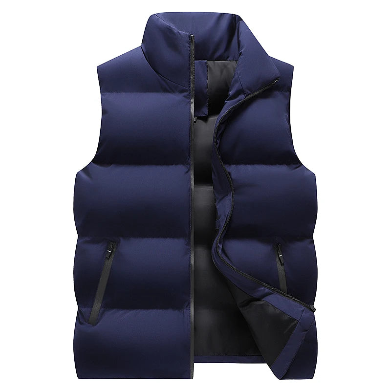 colete masculino puffer com zíper e bolsos frontais estilo minimalista para inverno
