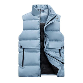 colete masculino puffer com bolsos grandes e fechamento duplo com zíper e botões estilo premium para inverno