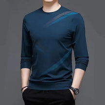 camiseta masculina manga longa azul tecido leve respirável casual moderno confortável