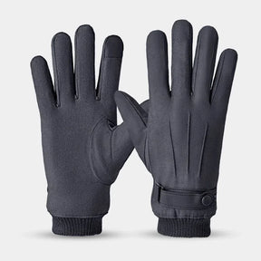 Luva masculina térmica bege estilo camurça com forro plush e função touchscreen para inverno e moto.