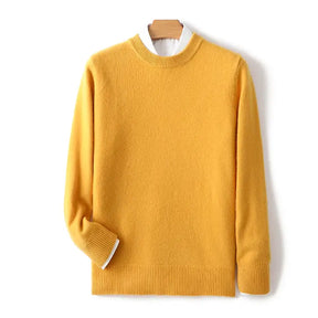 Suéter masculino em lã e cashmere com gola careca e textura elegante para inverno