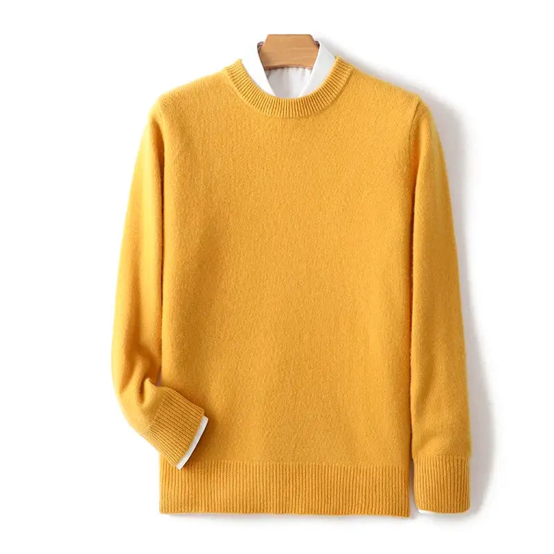 Suéter masculino em lã e cashmere com gola careca e textura elegante para inverno