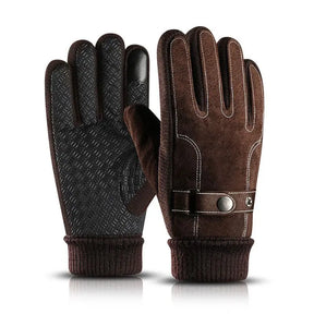Luva masculina preta em couro legítimo com função touchscreen e forro térmico para inverno e uso diário.