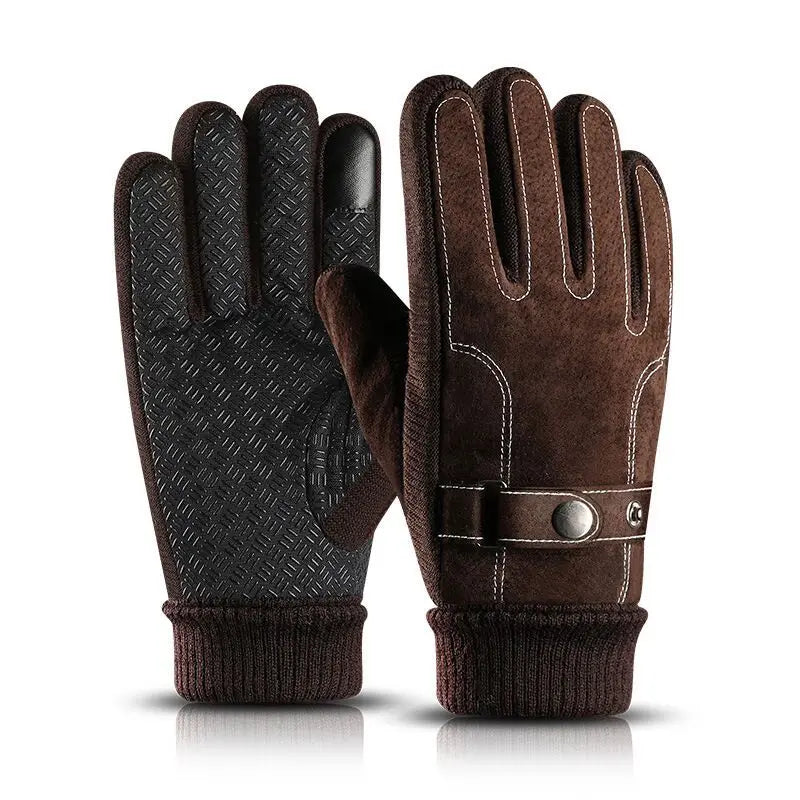 Luva masculina preta em couro legítimo com função touchscreen e forro térmico para inverno e uso diário.