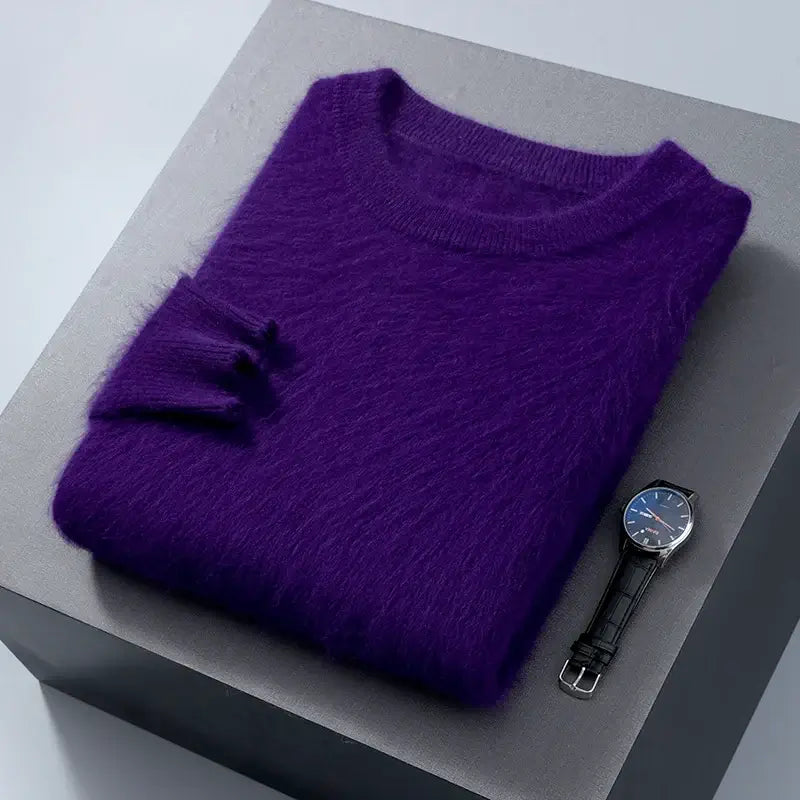 Suéter masculino  cashmere com gola careca e acabamento macio elegante para inverno