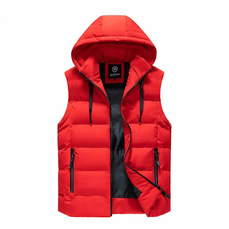 colete masculino acolchoado claro com capuz removível e bolsos com zíper ideal para inverno e uso casual