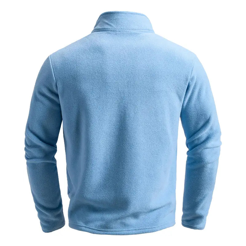 suéter masculino fleece azul claro meio zíper gola alta inverno térmico confortável