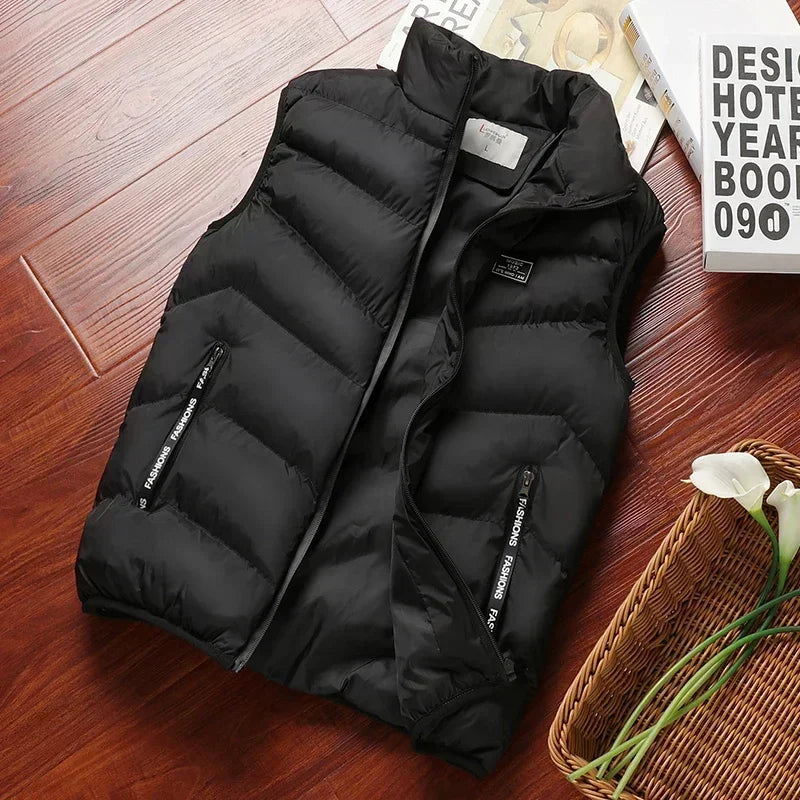 colete masculino puffer acolchoado com zíper e bolsos frontais ideal para inverno e uso casual