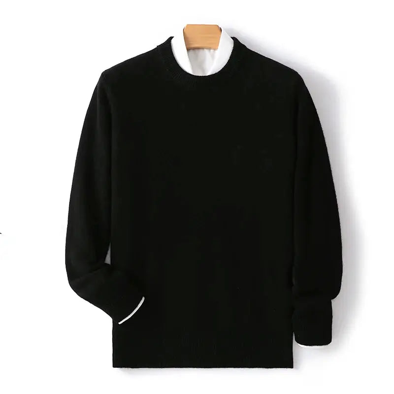 Suéter masculino em lã e cashmere com gola careca e textura elegante para inverno