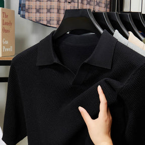 Polo Masculina Respirável em Algodão Texturizado