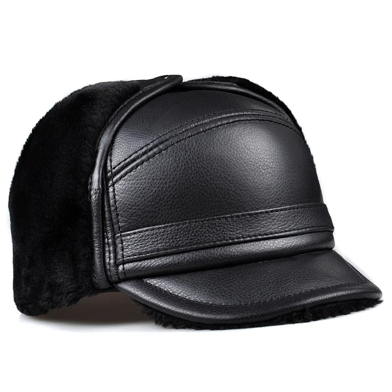 Boné masculino térmico marrom em couro com proteção auricular e forro interno felpudo para inverno e frio intenso.