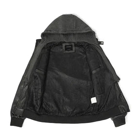 jaqueta masculina preto estilo couro com capuz removível biker moderna