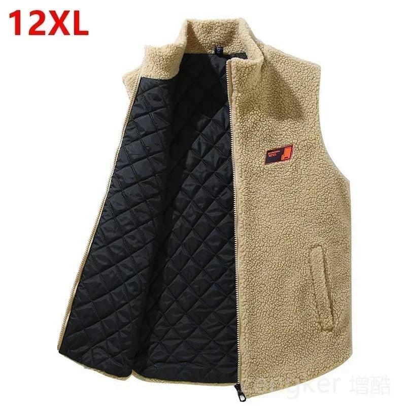 colete masculino fleece teddy bege com zíper frontal ideal para inverno e tamanhos grandes