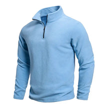 suéter masculino fleece azul claro meio zíper gola alta inverno térmico confortável