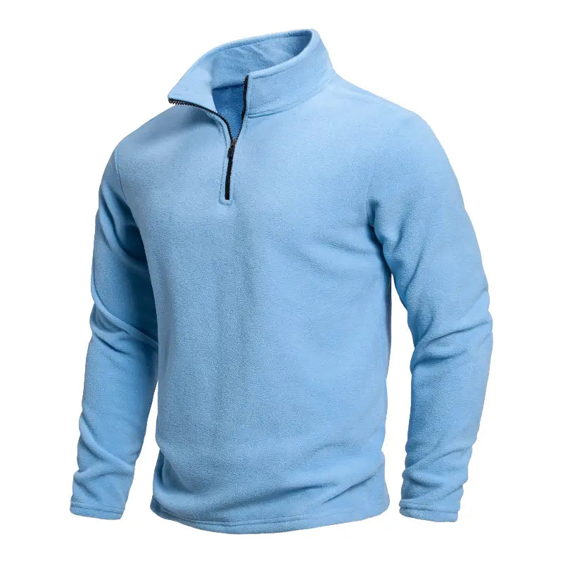 suéter masculino fleece azul claro meio zíper gola alta inverno térmico confortável