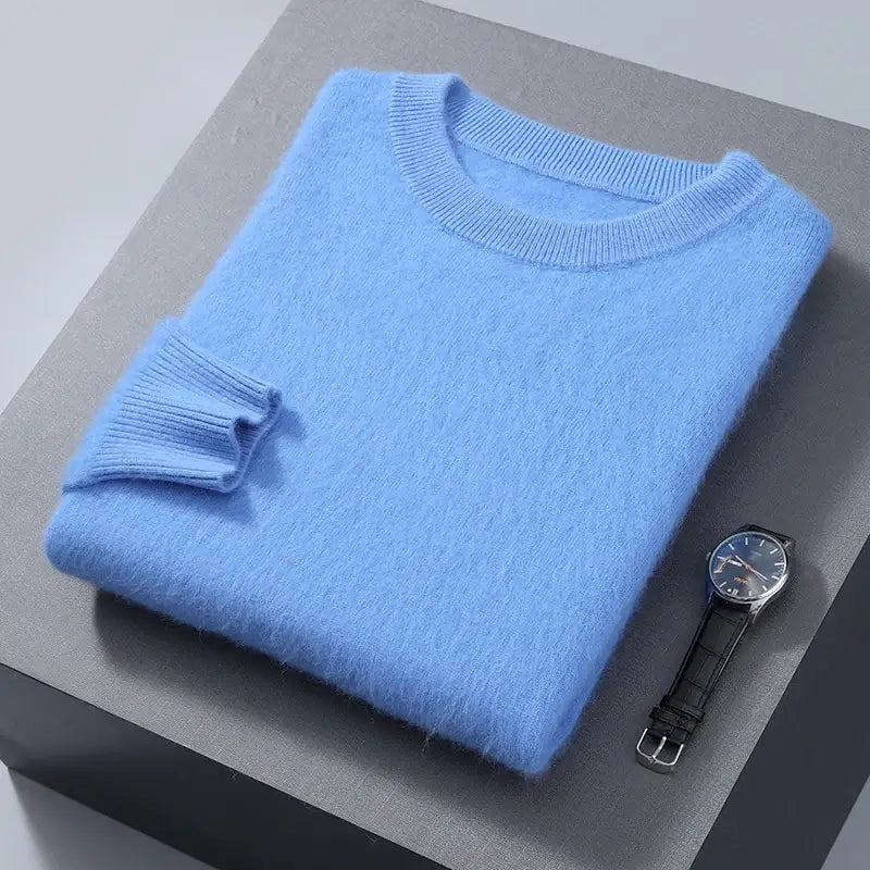 Suéter masculino  cashmere com gola careca e acabamento macio elegante para inverno