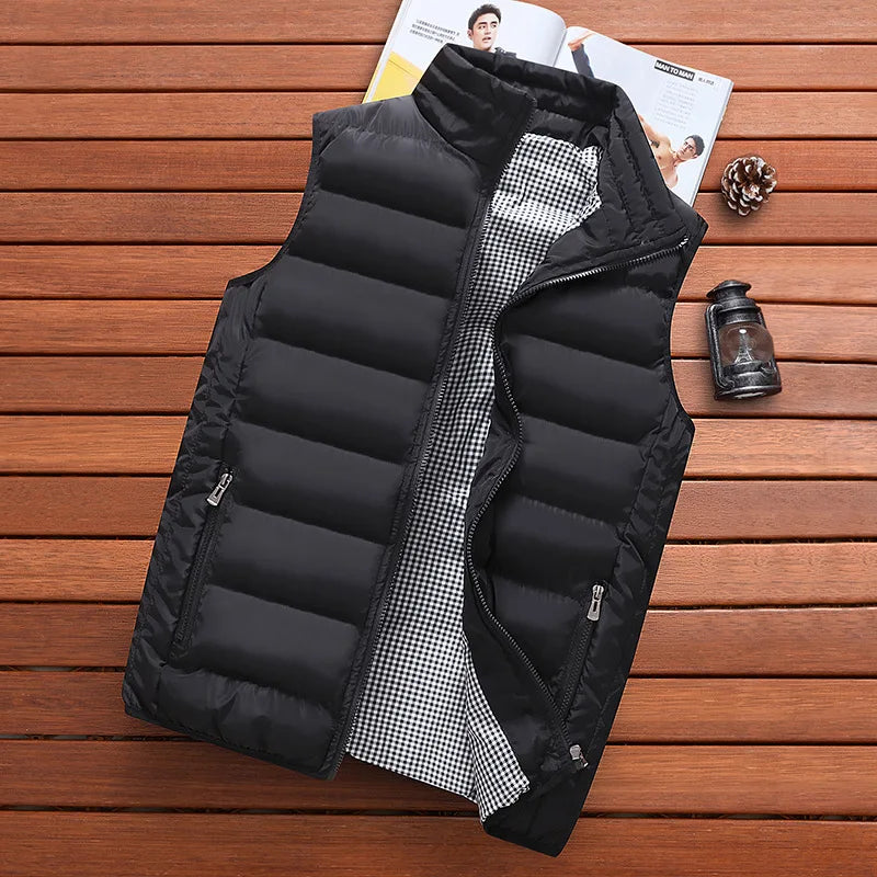 olete masculino preto puffer com bolsos e zíper frontal e forro interno estilizado xadrez ideal para inverno elegante