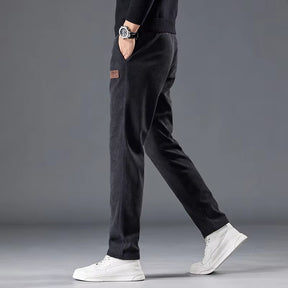 Calça masculina de veludo cotelê com cintura elástica e cordão ajustável, modelo reto para outono e inverno