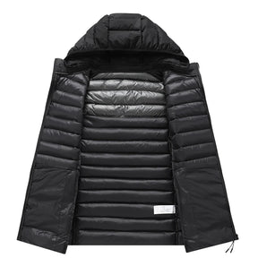 Colete masculino acolchoado preto com capuz removível e zíper frontal ideal para inverno e uso casual