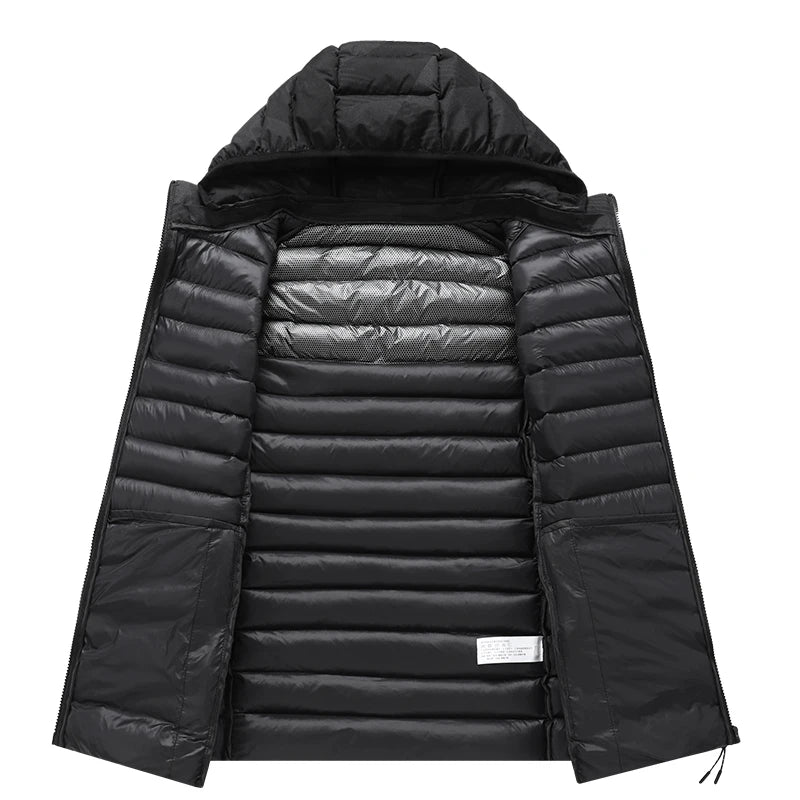 Colete masculino acolchoado preto com capuz removível e zíper frontal ideal para inverno e uso casual