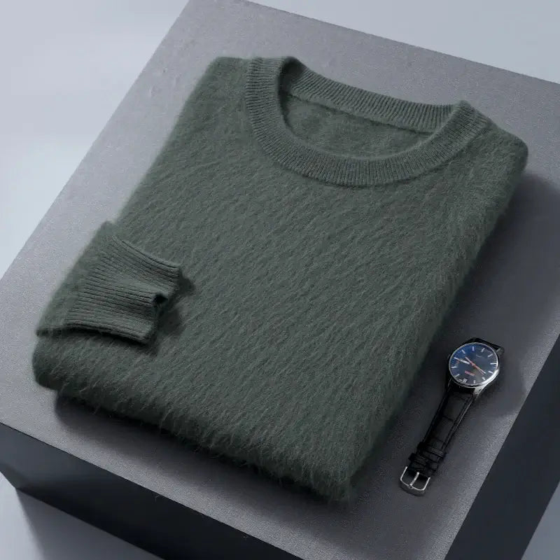 Suéter masculino  cashmere com gola careca e acabamento macio elegante para inverno