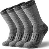 Kit com 4 pares de meias térmicas masculinas em lã merino cinza modelo grosso respirável para inverno e caminhadas.