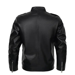 jaqueta masculina preta estilo couro biker com zíper frontal moderna