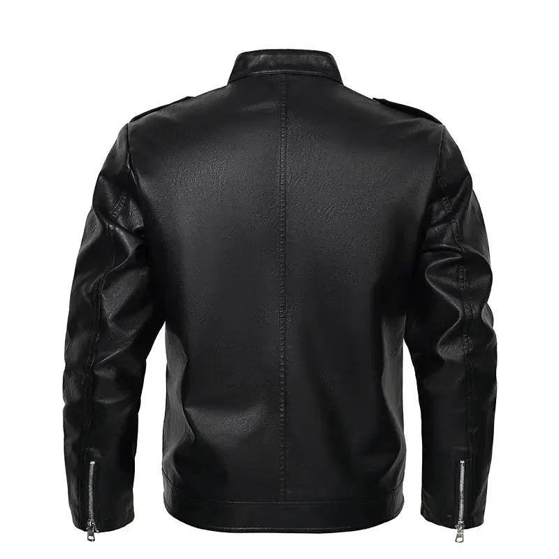 jaqueta masculina preta estilo couro biker com zíper frontal moderna