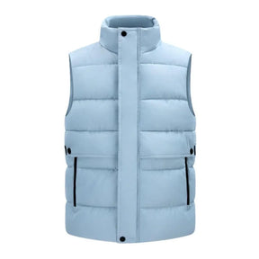 colete masculino puffer com bolsos grandes e fechamento duplo com zíper e botões estilo premium para inverno