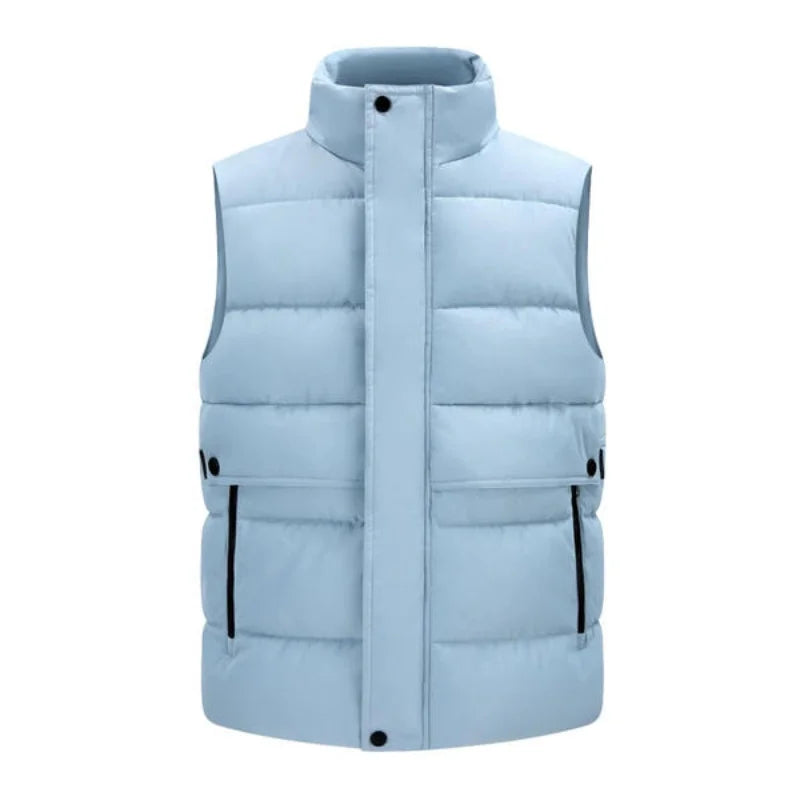 colete masculino puffer com bolsos grandes e fechamento duplo com zíper e botões estilo premium para inverno