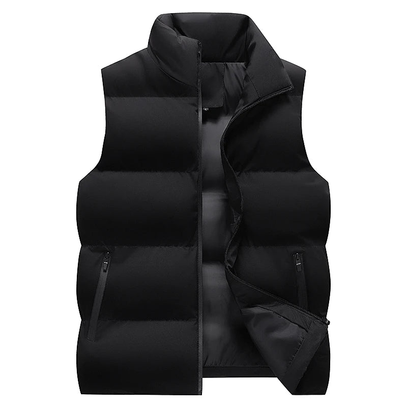 colete masculino puffer com zíper e bolsos frontais estilo minimalista para inverno