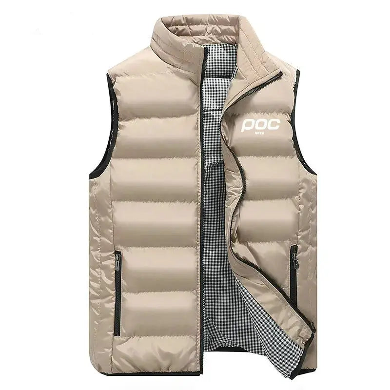 colete masculino acolchoado preto com zíper e bolsos frontais estilo casual moderno para inverno
